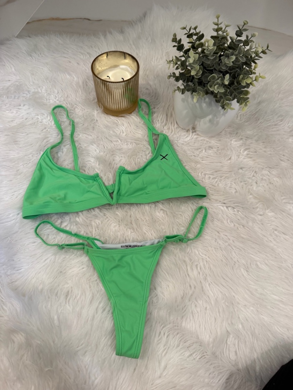 Boutine LA Neon Green V-Wire Triangle Bikini Set - Women Swim (L)